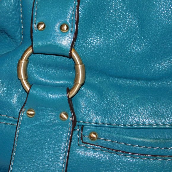 MICHAEL KORS Satchel Barrel Leather Handbag Large Turquoise - Picture 9 of 14
